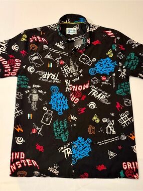 VTG Fresh Prints Of BelAir Mens M Button Up Short Sleeve Loud Print 90’s